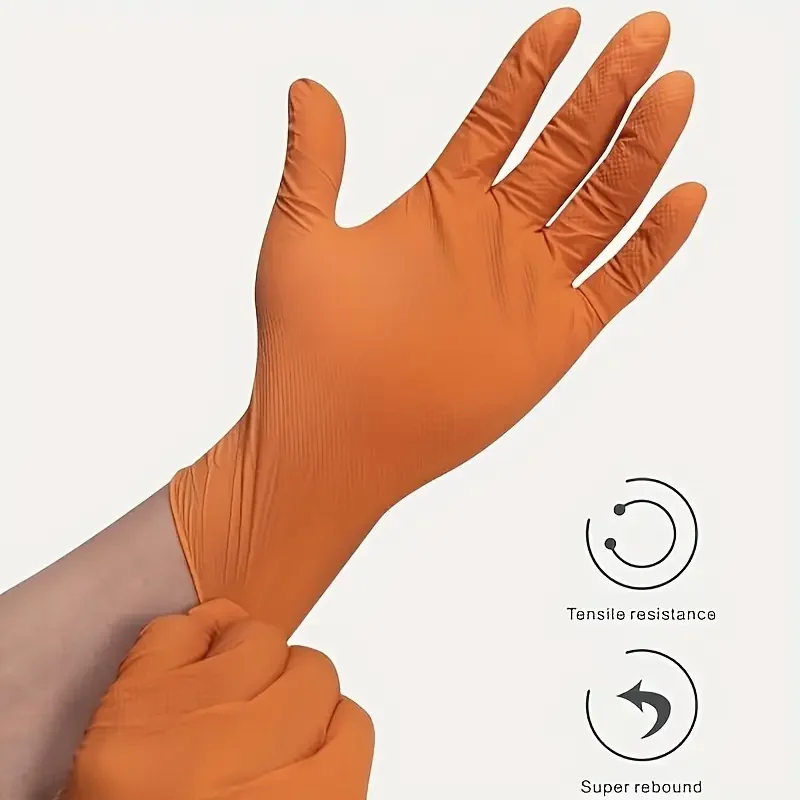 10/50 قطعة الثقيلة البرتقال قفازات النتريل الصناعية المتاح 8mil أثار الماس الملمس قفازات ميكانيكي قفازات أمان الوشم #2
