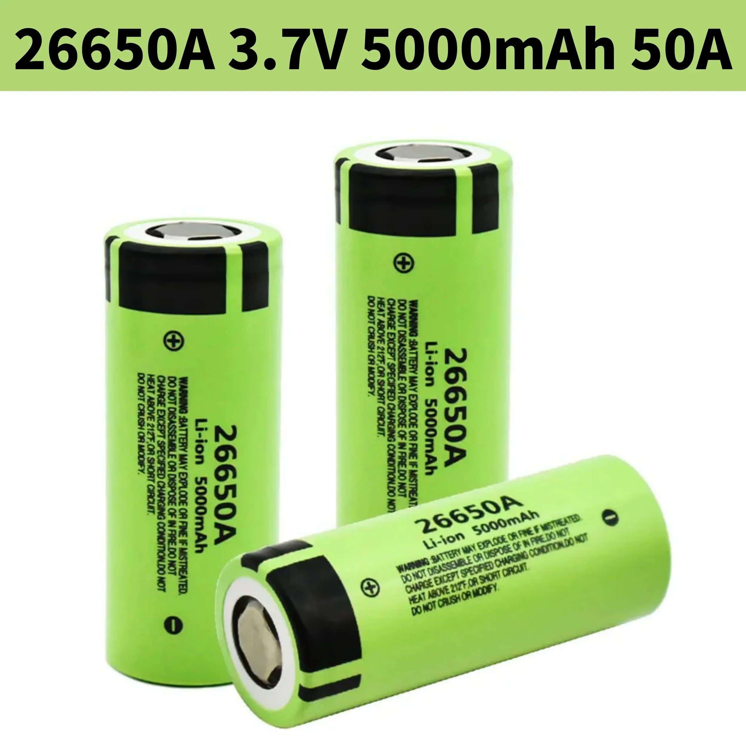 100% brand new original high-quality 26650 5000mAh 3.7V 50A lithium-ion rechargeable battery 26650A LED flashlight+charger