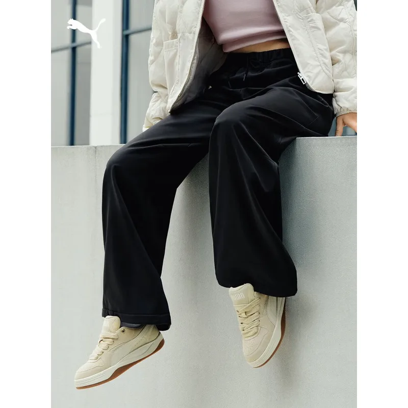 PUMA Water-resistant Fleece Thickened Straight Wide-leg Trousers Women's Winter Casual Woven Trousers 636316-01
