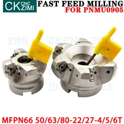 MFPN66 50-22-4T 63-22-5T 80-27-6T Right angle milling cutter fast feed face milling cutter Indexable tools for PNMU0905 inserts