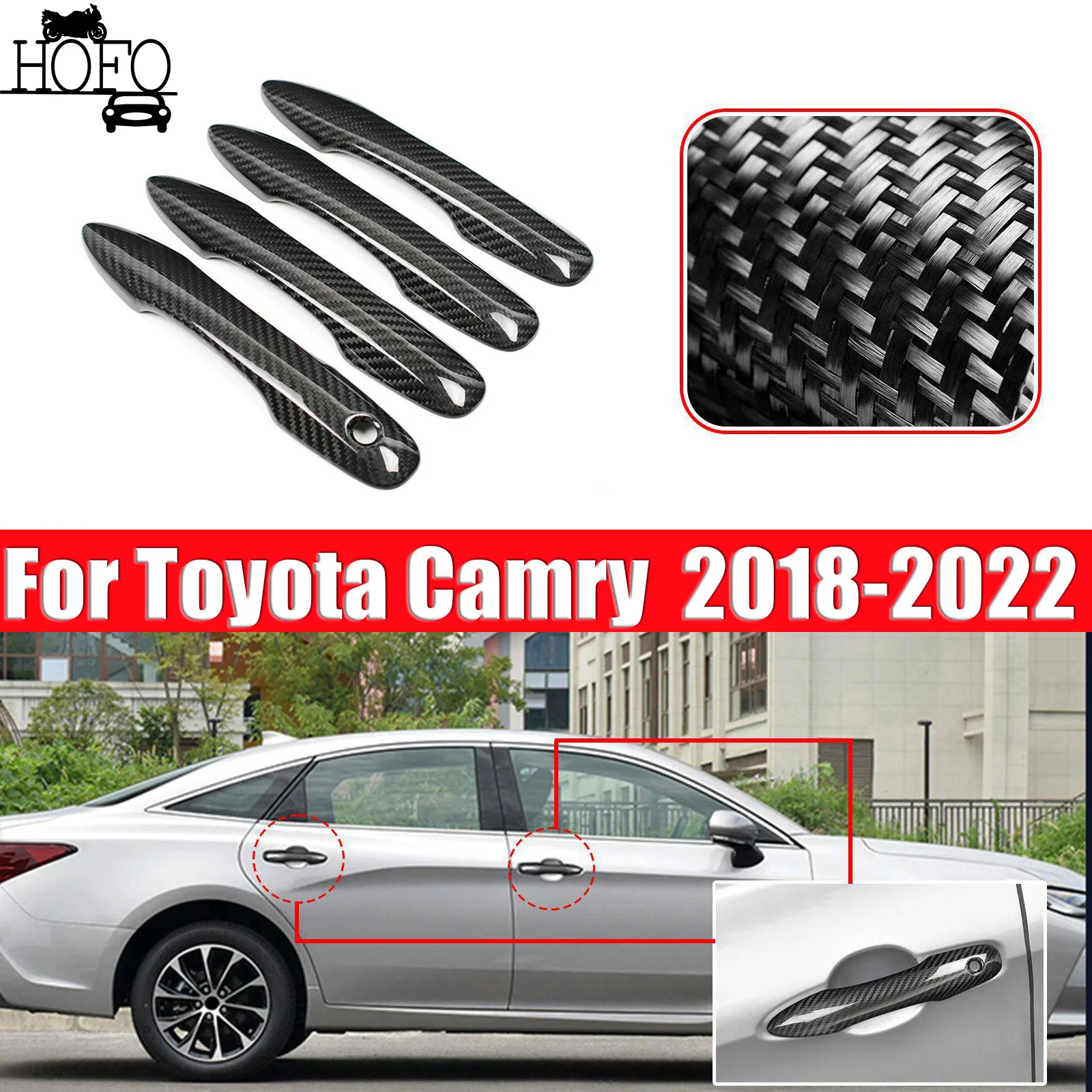 4X REAL Carbon Fiber Door Handle Cover Trim For Toyota Camry 2018-2023 For Toyota Levin 2019-2022