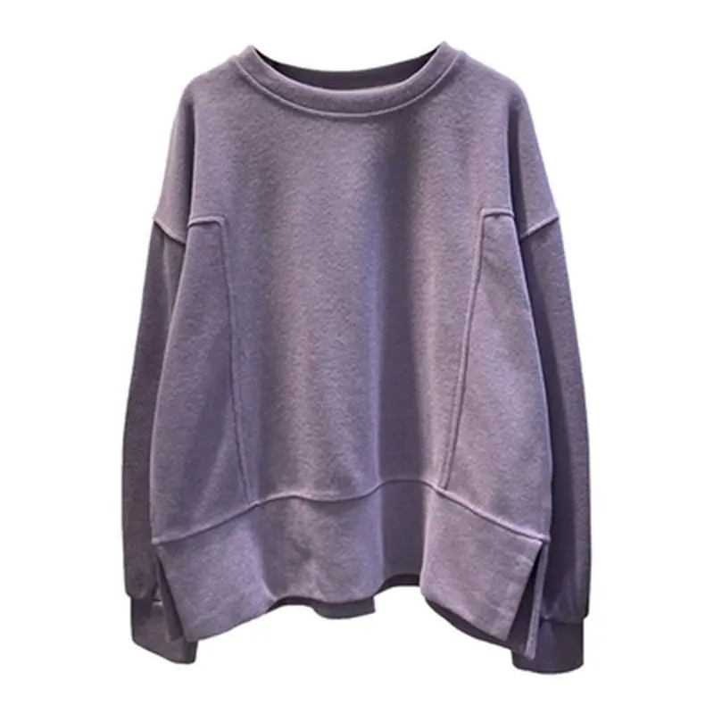 Fashion Pullover Women Solid Color Patchwork Split Pullover Casual Loose Sweatshirt Spring Autumn Trend Top Y2k Clothes Harajuku