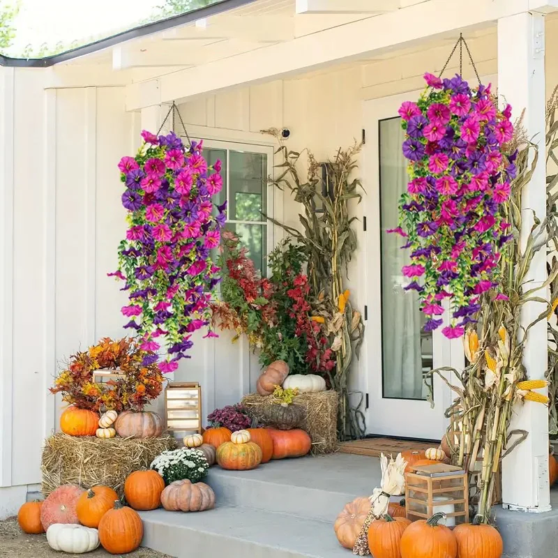 1/2pcs Artificial Fake Hanging Plants Flowers Faux Silk Morning Glory Long Vines for Home Garden Porch Patio Plant Outdoor Decor image 5