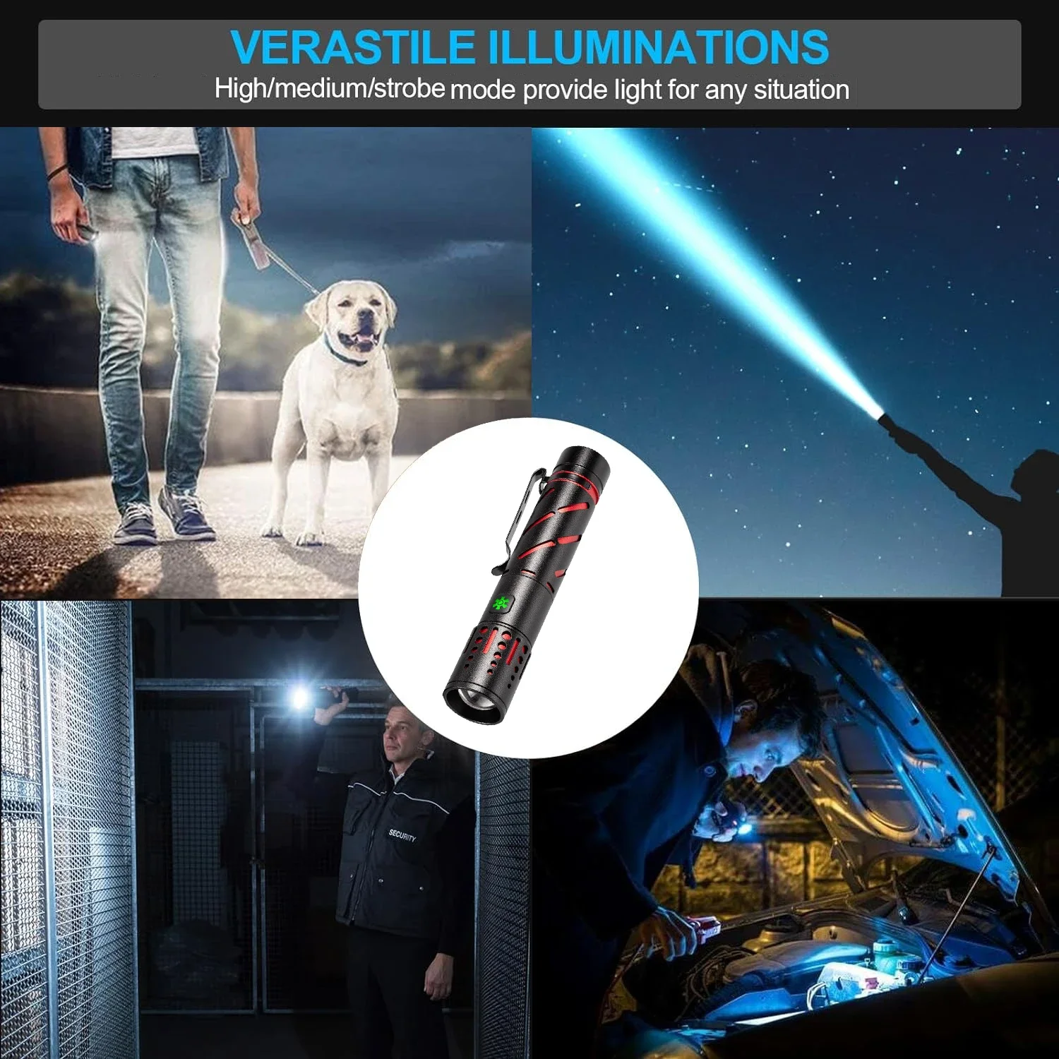 Powerful LED Flashlight with Clip Super Bright Rechargeable Zoomable Torch Aluminum Alloy Outdoor Emergency Light 18650