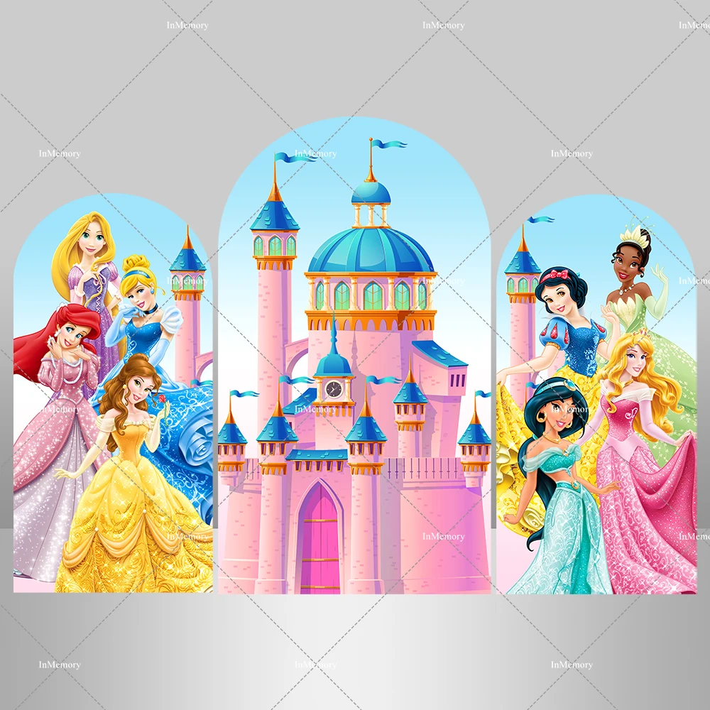 

Фон для дня рождения девочек в стиле Диснеевских принцесс, арка-замок из сказочного сказочного замка, баннер для новорожденных на вечеринку в честь рождения ребенка
