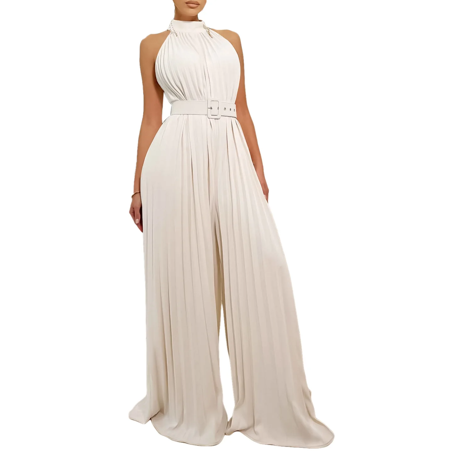 2023 New Fashion Elegant Solid Color Sleeveless Sexy Jumpsuit Casual Pants White Jumpsuits for Women