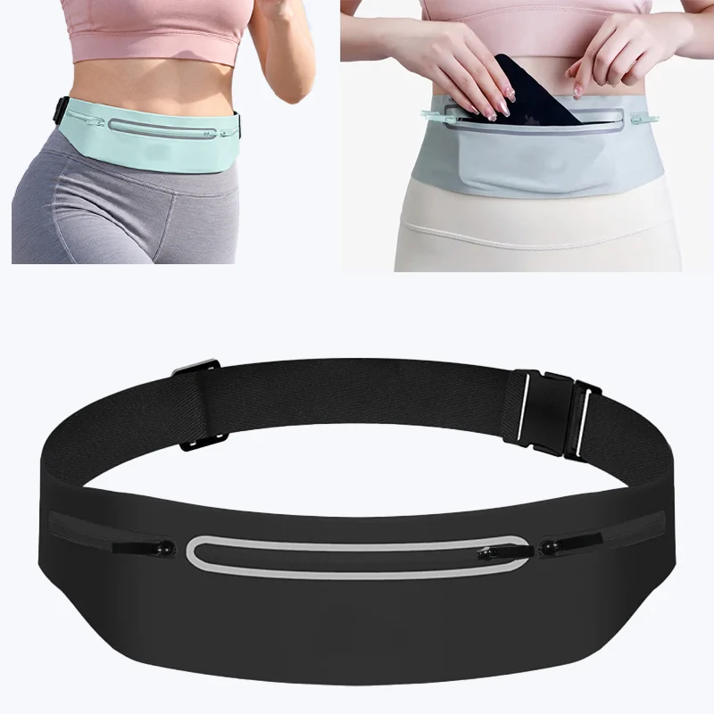 Ultra Slim Running Belt Bag 3 Pocket Reflective Water Resistant Waist Pack Adjustable Sports Phone Holder for Men Women