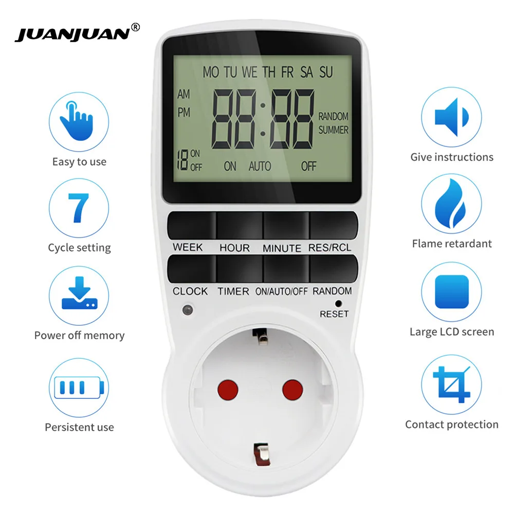 Electronic Digital Timer Switch 12/24 Hour Programmable Timing Socket 220V Kitchen Timer Outlet Time Control EU UK US AU FR Plug