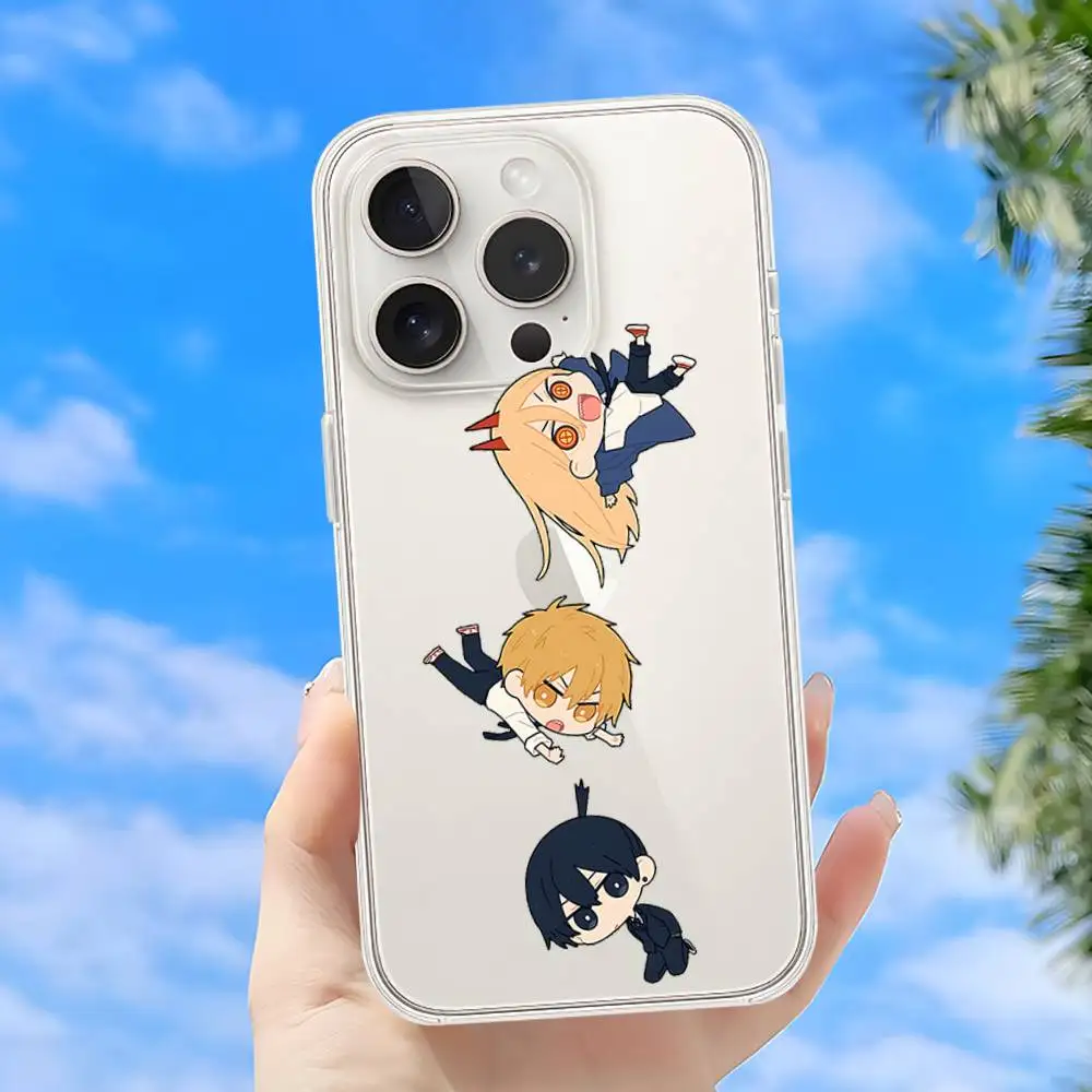 Casing HP Lucu Anime A-Chainsaw Man-W untuk iPhone 15 11 13 14 Pro Max 7 8 Plus X Xr Xs Max 16pro 12mini Transparan
