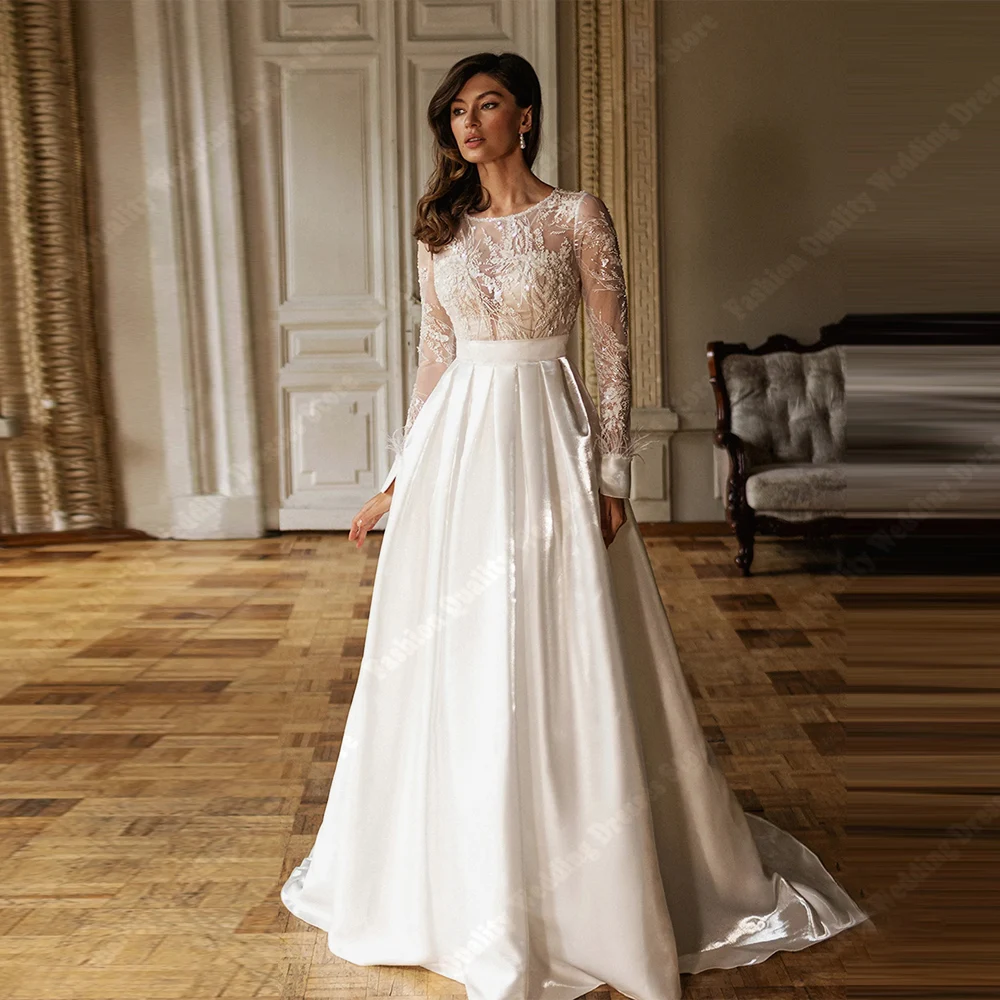 

2026 Elegant A-Line Women Wedding Dresses Long Sleeves Princess Bridal Gowns Mopping Length Party Vestidos De Novias Customized