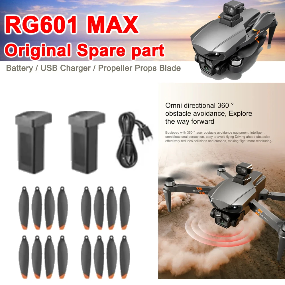 RG601 MAX Brushless Drone Quadcopter Original Spare Part Propeller Props Blade / 7.4V 3000mAh Battery / USB Charger Cable