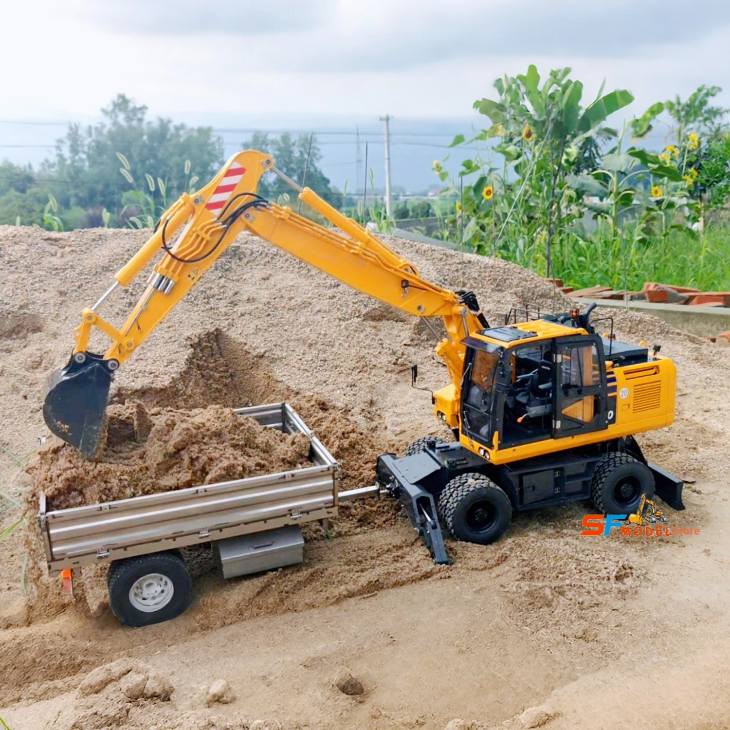 PW180 Wheel Excavator 1/12 RC Excavator Hydraulic Model Engineering Machinery Metal Model with Light Boy Remote Control Car Toy