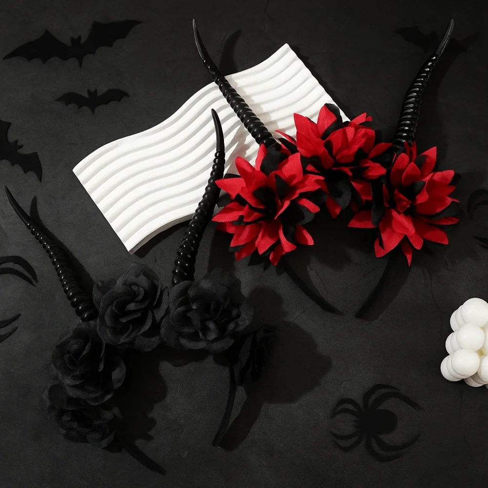 

Exaggerate Demon's Horn Headband Evil Queen Simulation Flowers Gothic Headpiece Witch Hair Accessories Festival Decorative