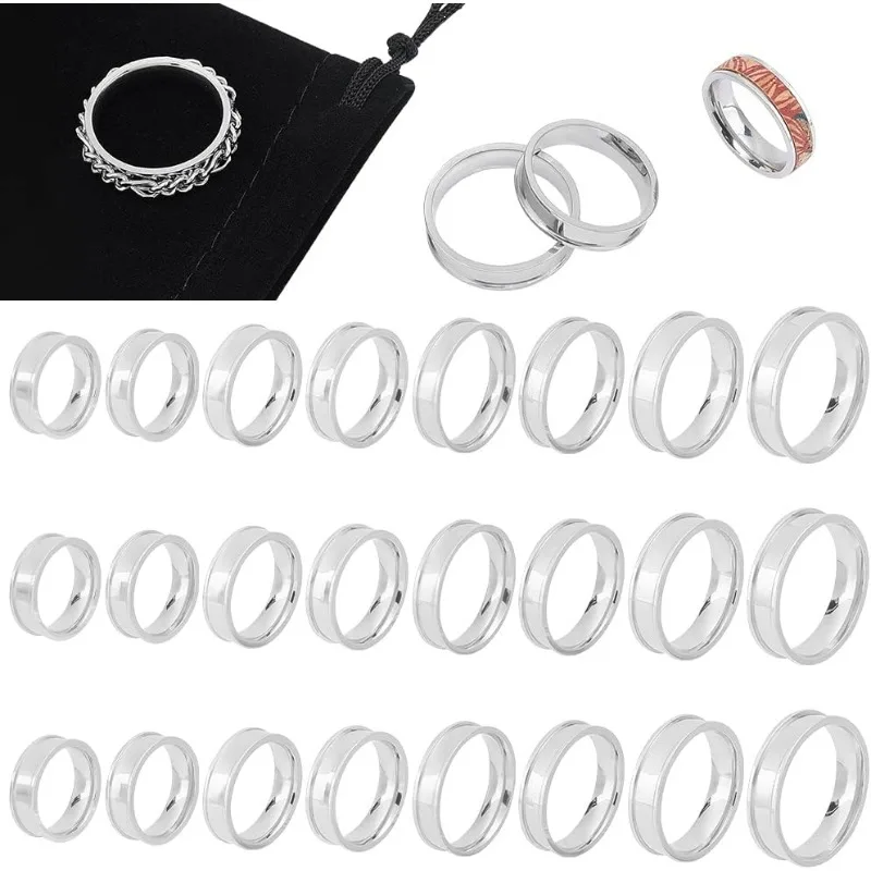 

Blank Core Finger Rings Stainless Steel Grooved Finger Ring Wide Band Round Empty Ring for Inlay Ring Jewelry Making Gift