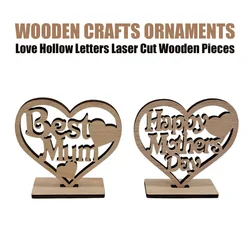 Wooden Crafts Ornaments Love Heart Hollowed Out Letters Laser Cut Wood Chip Mother's Day Father's Day Craft Gifts