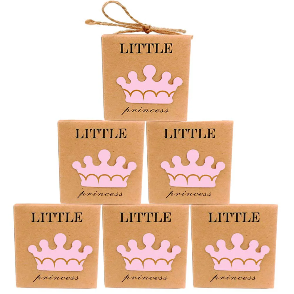 

12pcs/set Little Princess Baby Shower Favor Boxes with Twine Bow, Candy Bag Rustic Kraft Paper Gift Box 1st Birthday Girl Decor