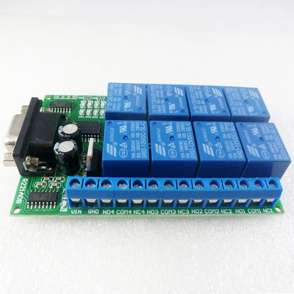 8 Channel DC 12V RS232 Relay Board PC USB UART DB9 Remote Control Switch for PLC Smart Home Garage Door Car Alarm Farm Motor