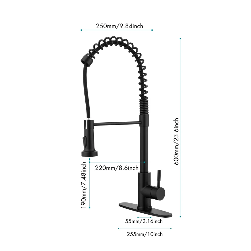 

Spring kitchen faucet with pull-out sprayer, stainless steel single handle single hole kitchen sink faucet