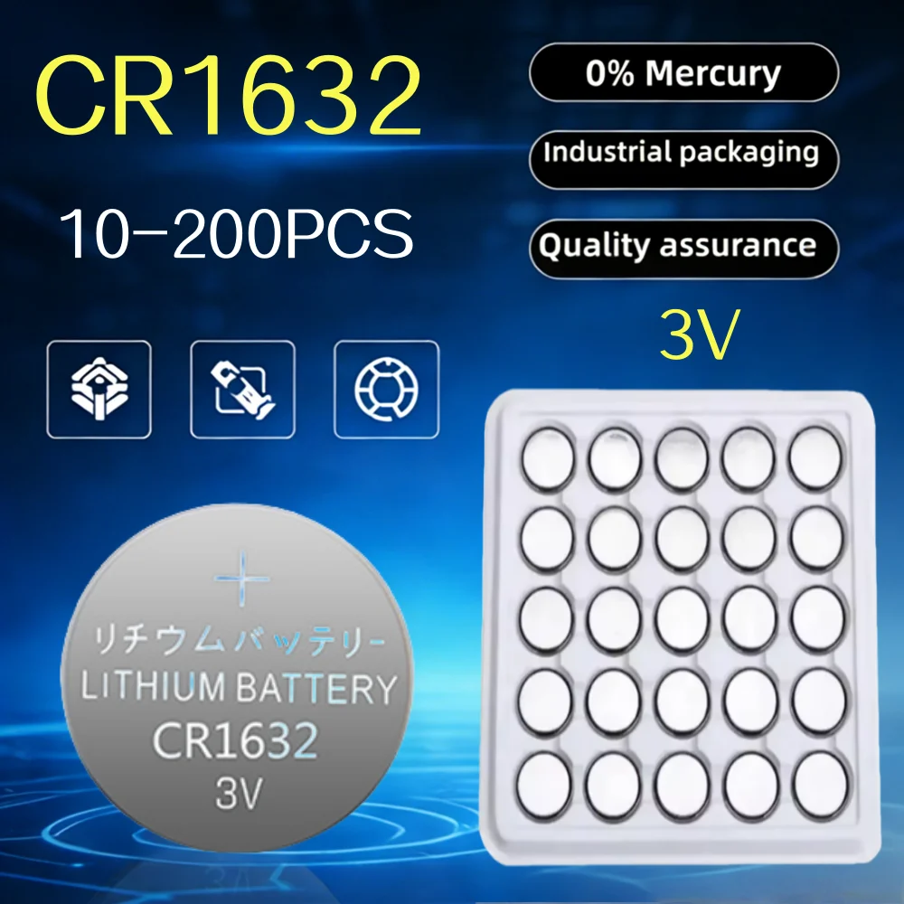 10-200PCS3V CR1632 Battery CR 1632 Lithium Battery DL1632 BR1632 KCR1632 ECR1632 For Car Remote Control Watch Button Coin Cells