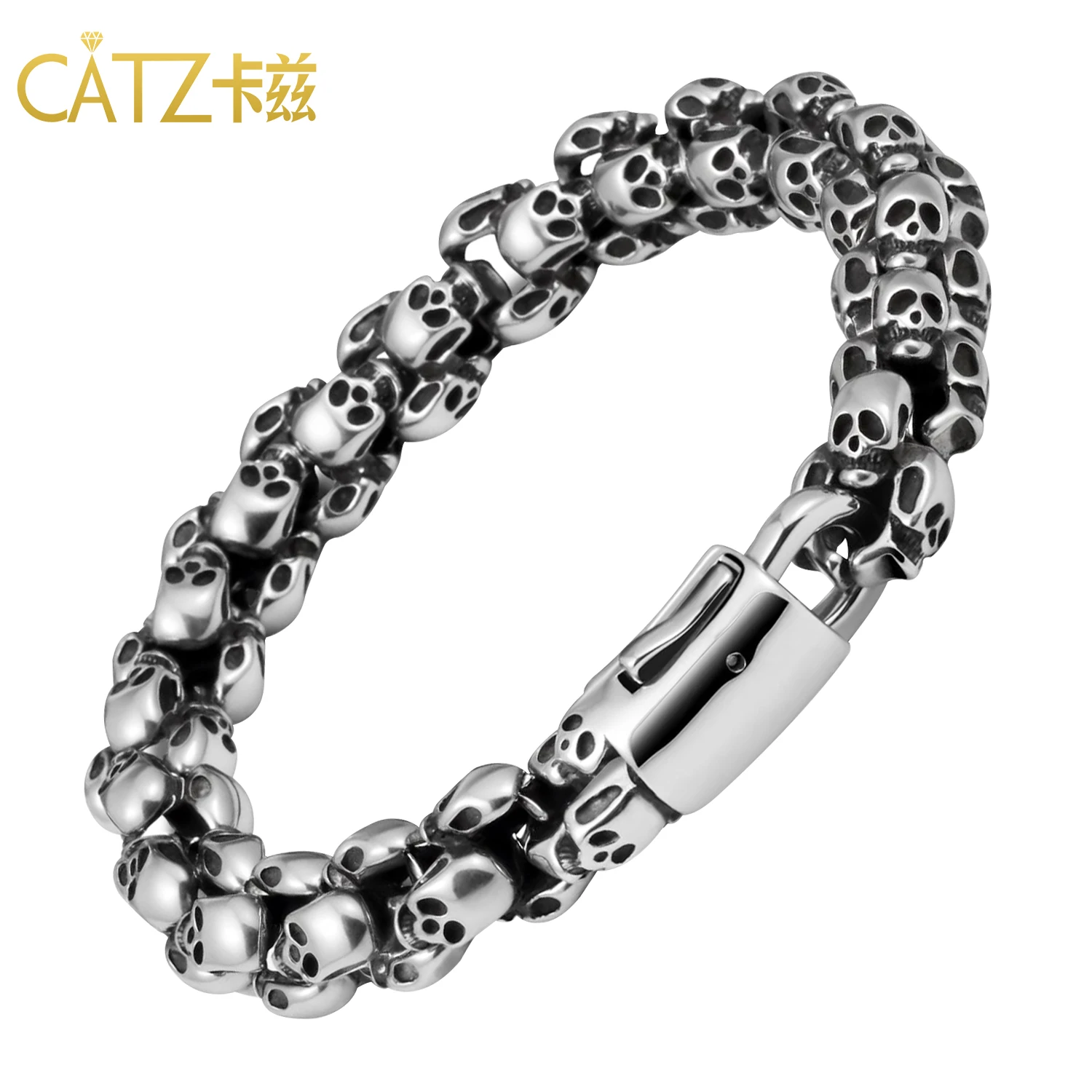 

CATZ Viking Stainless Steel Skull Bracelet 10mm Domineering Biker Hip-hop Street Accessories