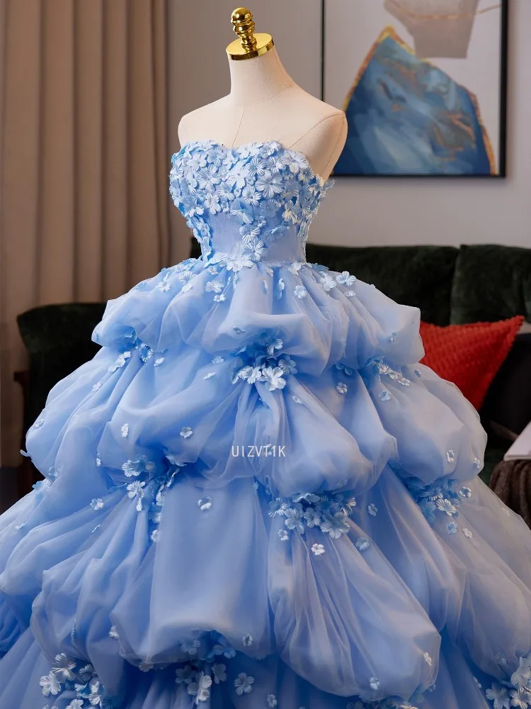 Vestidos de novia de lujo azules, sesión de fotos, vestido de baile para mujer, apliques sin tirantes, vestido de fiesta de cumpleaños, vestido elegante para ocasiones especiales