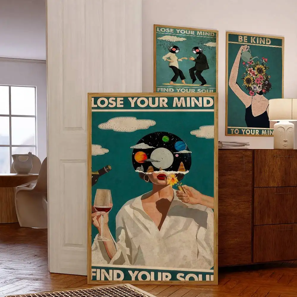 Girl Mental Health Poster Mental Be Kind To Your Mind Posters Whitepaper Sticker DIY Room Bar Cafe Vintage Decorative Painting
