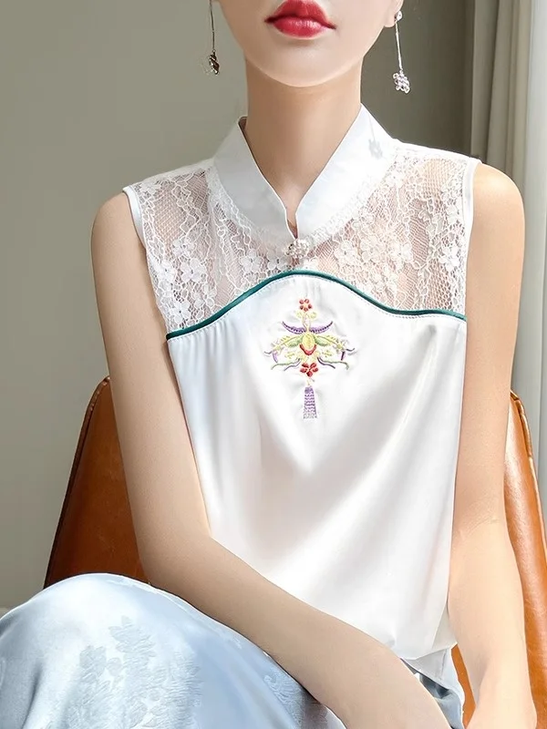 

Весна 2024, новинка, жилет с вышивкой Qipao и воротником-стойкой, женский эллийный облегающий топ с внутренней стороны Hollow Me, для поездок на работу