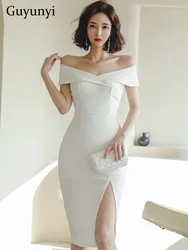 Sexy Party Dress Summer White Off The Shoulder Slash Neck High Waist Slim Fit Split Hem Temperament Elegant Dress Women