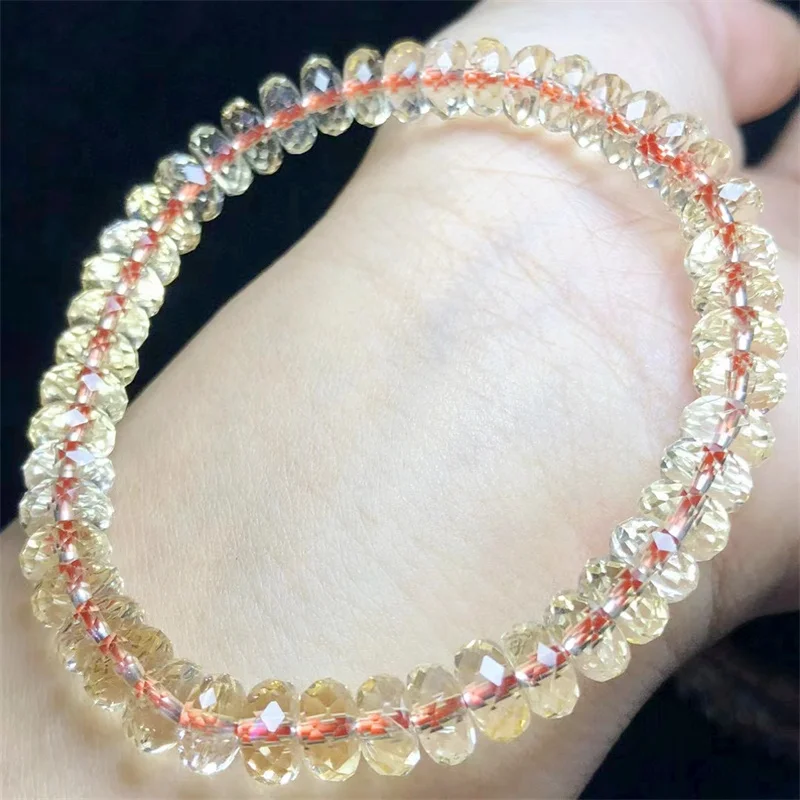 Natural Faceted Citrine Bracelet Handmade Yellow Crystal Quartz Jewelry Stretch Bangle Children Birthday Gift 1pcs