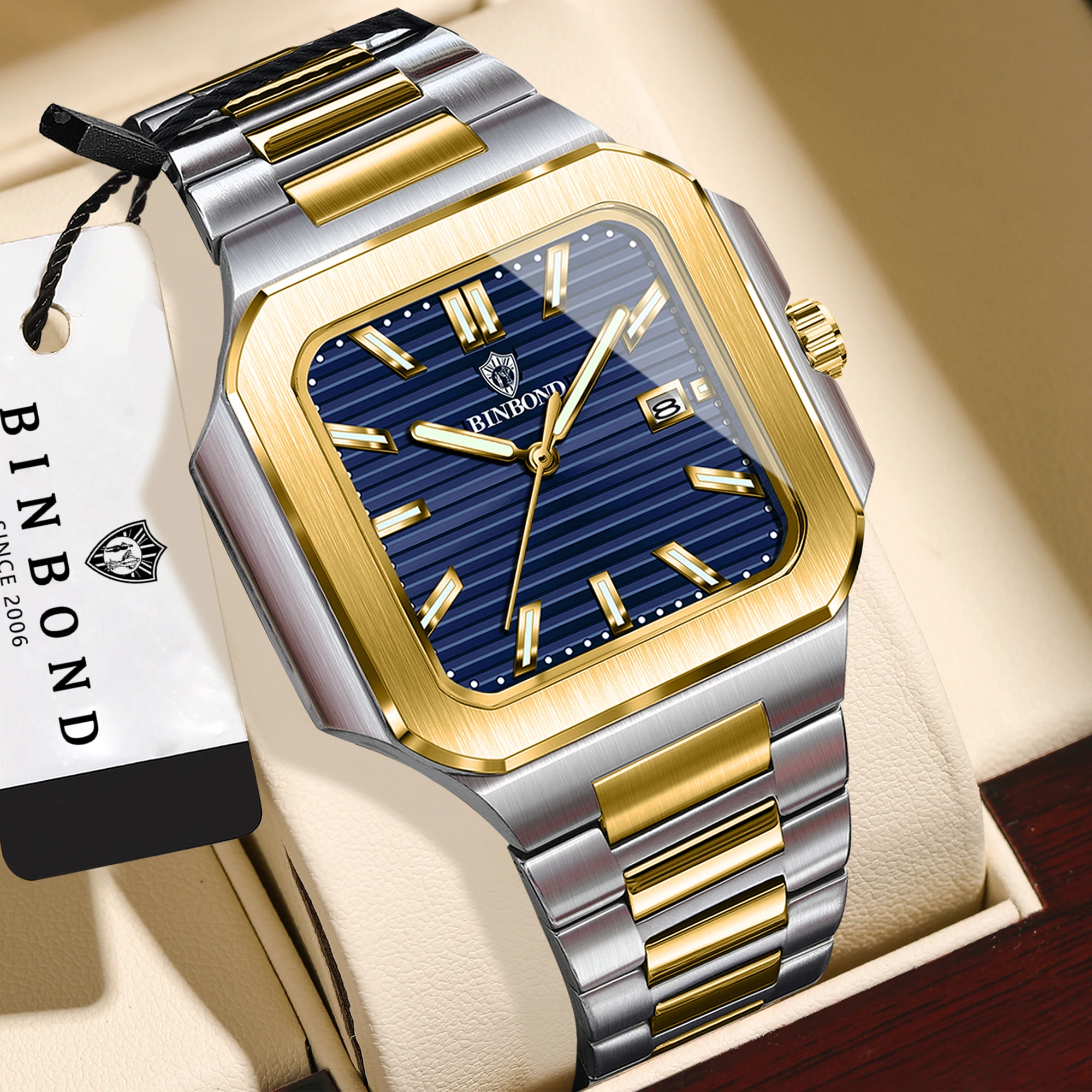 Montres-bracelets à quartz précises de marque originale BINBOND pour hommes, lumineuses, étanches, avec date automatique, montre décontractée pour hommes, Reloj, livraison gratuite