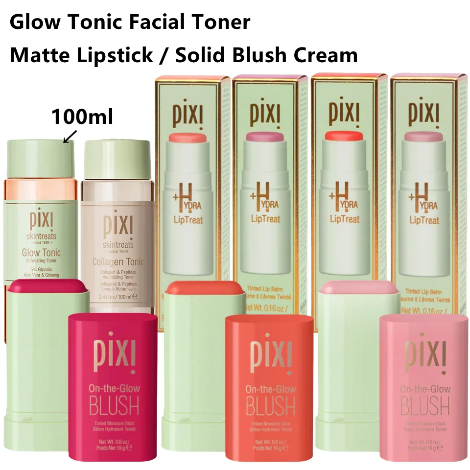 

100ml Glow Tonic Facial Toner 5% Glycolic Acid for Deep Pore Cleansing Pixixxx + Hydra High-pigmented Matte Lipstick Solid Blush