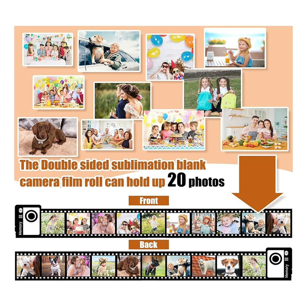 POSV 승화 블랭크 제품 사진 승화 메모리 카메라 롤 키체인 용기에는 사진 20장, 승화 액세서리가 들어 있습니다.