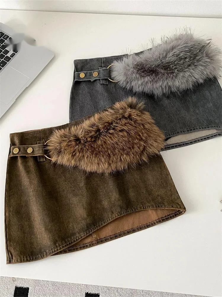 

Y2K винтажная сексуальная клубная юбка, зимняя новейшая модная нерегулярная осенняя женская уличная одежда, милая нечеткая мини-юбка