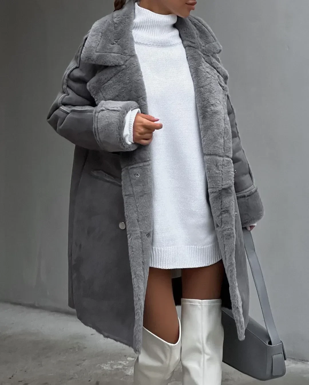 Długa kurtka ze sztucznego futra Kobiety Oversized Lapel Teddy Coat Zimowa gruba ciepła kurtka z wełny jagnięcej Lady Casual Fashion Vintage Odzież wierzchnia