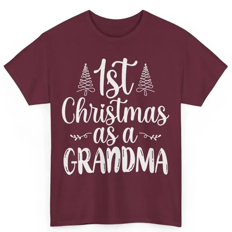 First Christmas As A Grandma Cotton T Shirt S For Grandmother