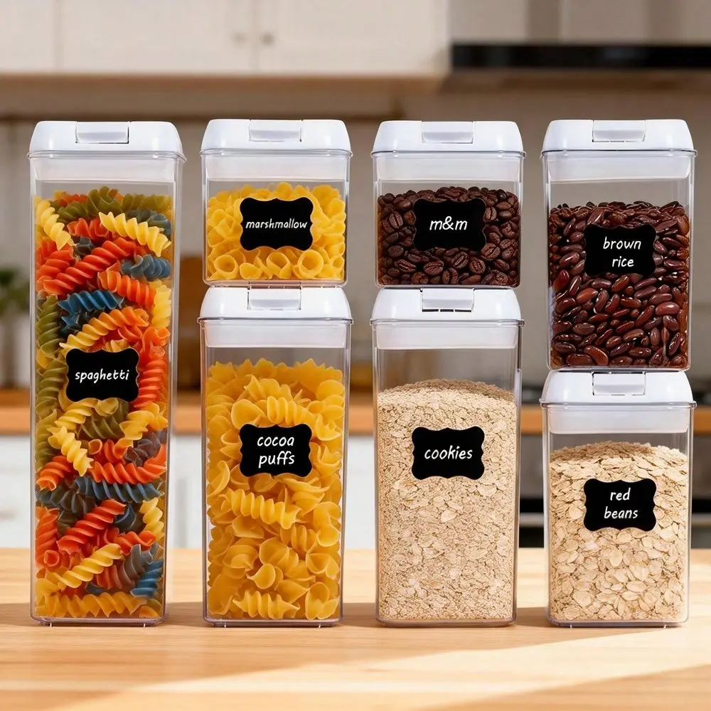 7-Piece Airtight Food Storage Containers Set With Lids, Jars For Food Storage, Reusable Square Jars, And