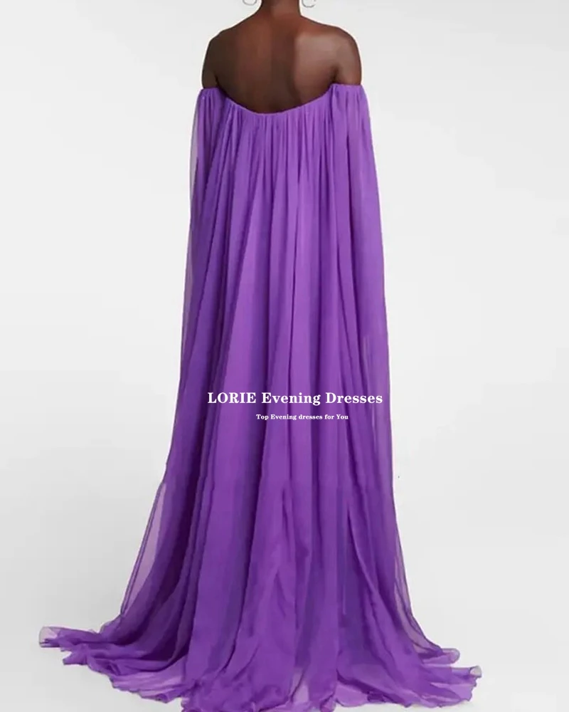 LORIE Purple Long Evening Dresses A-line Saudi Arabric Prom Dresses Pleat Ruched Dubai Prom Gowns Cape Party Dresses Customized