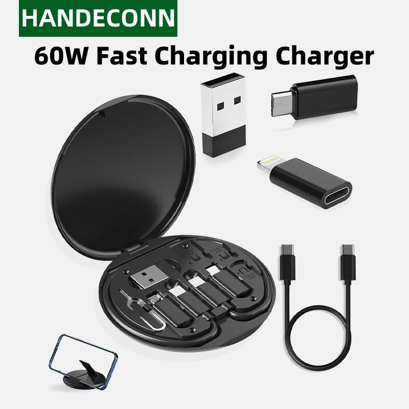 

60W Fast Charging Multi-Functional Cable Storage Box Set with Phone Stand and Multi-Port Adapter for iPhone and Samsung