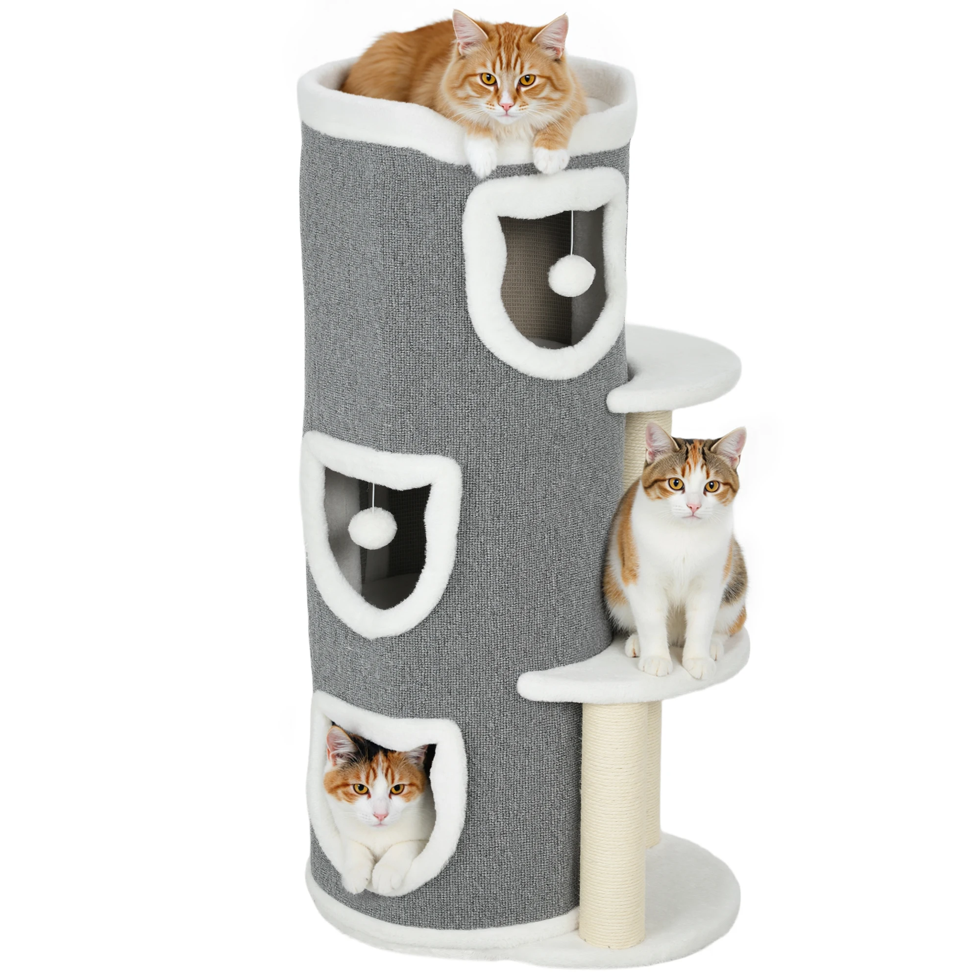 Torre PawHut per gatti a 4 livelli, cm, albero per gatti stabile con bordo in sisal e peluche, 2 piattaforme, cuccia superiore, per gatti di piccola e grande taglia, perfetta per affilare le unghie e