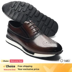 Elegant Casual Men's Autumn Sneakers Natural Genuine Leather Top Grade Luxury Shoes Fashion 2024 Daily Party Lace-up Flats Shoes