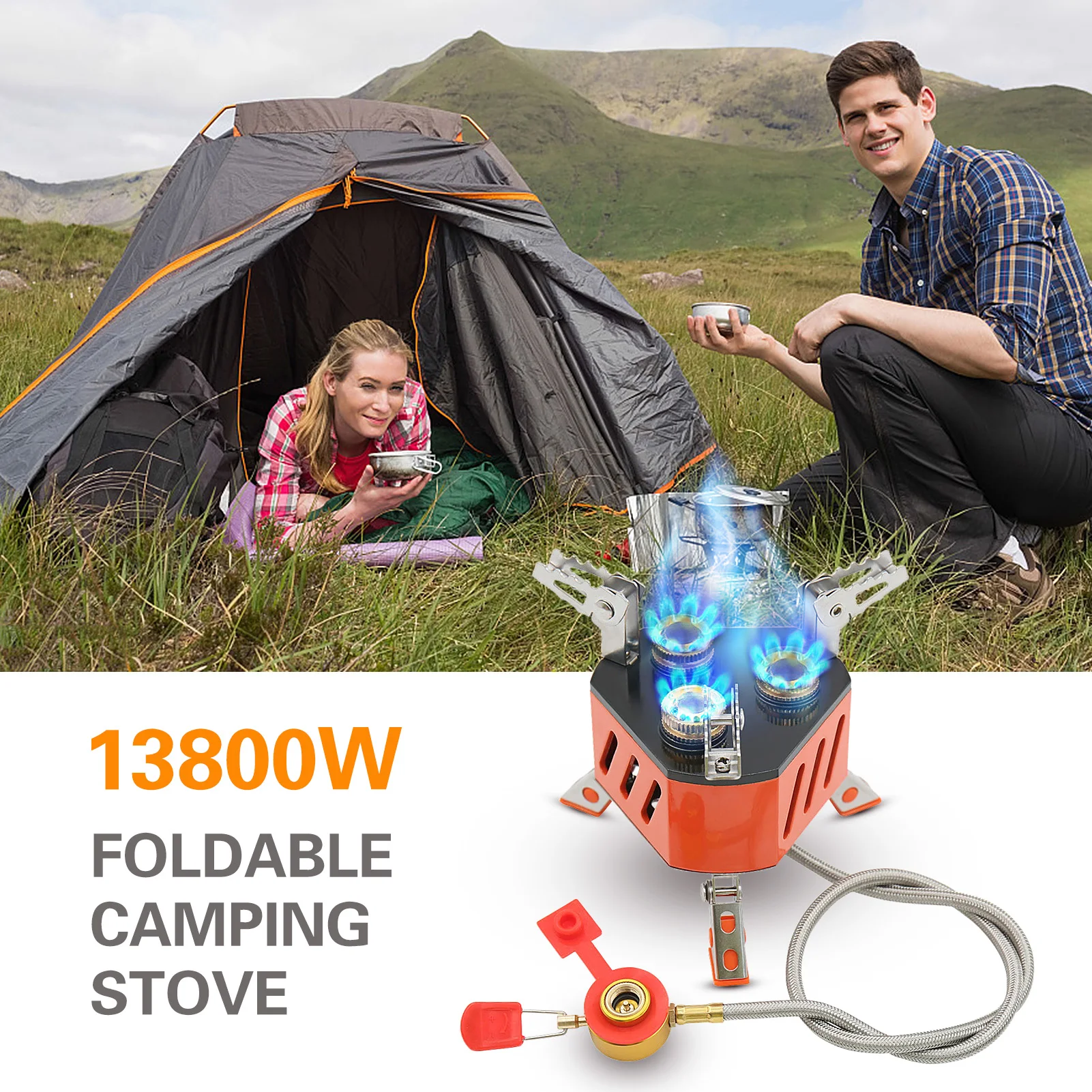 

13800W 3-Core Foldable Camping Stove with 3 High-efficient Copper Burners Outdoor Fishing Hiking Traveling Equipment