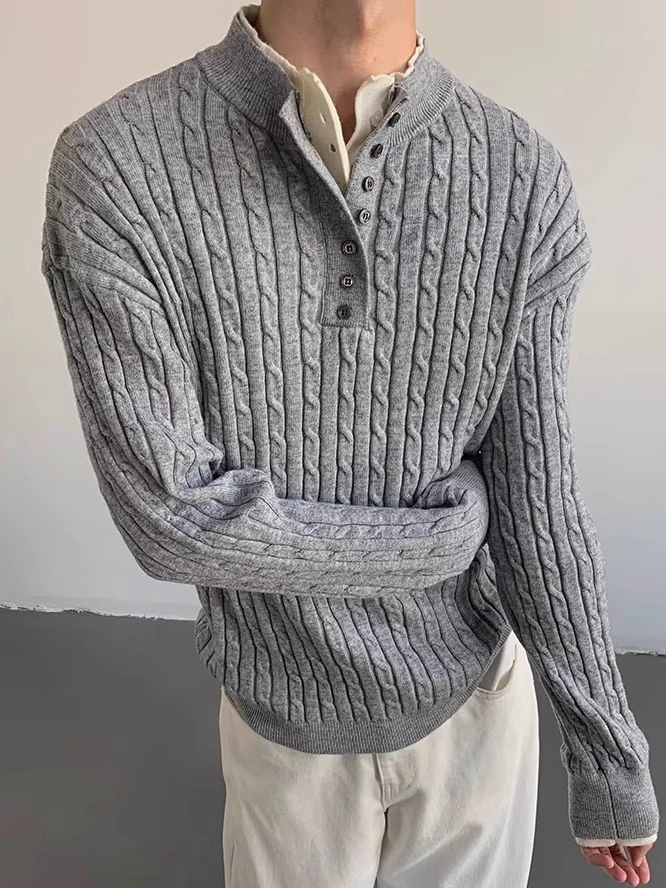 

Мужской свитер Cleanfit из трикотажа в американском ретро-стиле с воротником-стойкой, свободного кроя, осенний, в стиле Old Money, теплый, повседневный