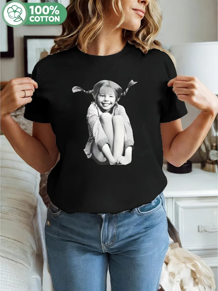 Women's 100% Cotton T-Shirt: Stylish Comfortable Printed, Round Neck Short Sleeve—A Summer Must-Have Y2K Women's Apparel