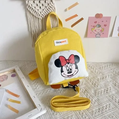 Mochilas de Minnie para niñas, morrales infantiles de dibujos animados, a la moda, Color a juego, dos bolsos de hombro, mochilas escolares de algodón Softback para niños