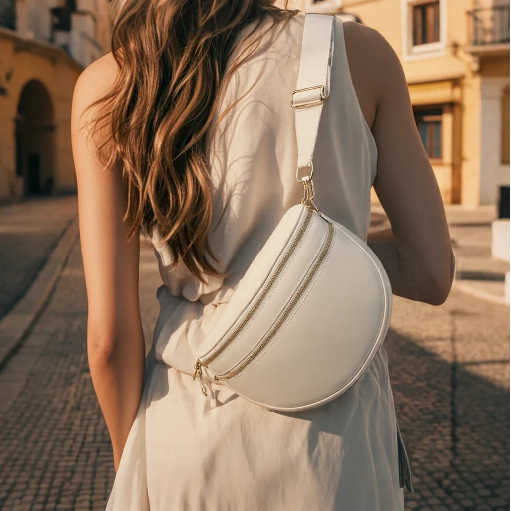 

Модная сумка через плечо с двойной молнией в шахматном порядке, легкая водонепроницаемая ткань + украшение премиум-золотой пряжки, двухслойная