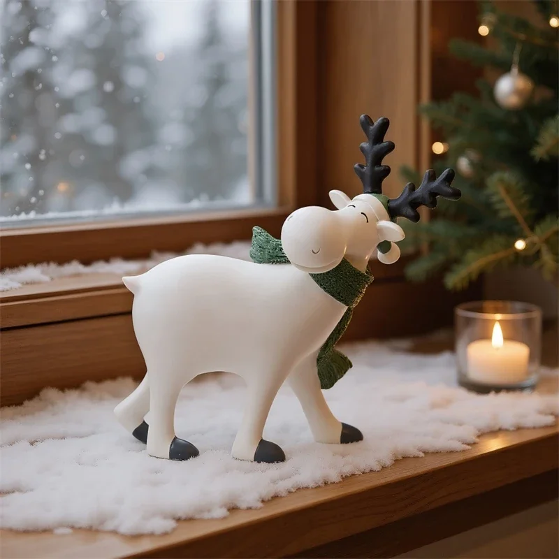 Playful Reindeer Figurine Cute Christmas Table Centerpiece Holiday Decor For Home Table Office Desk Kids Gift For Holiday Season