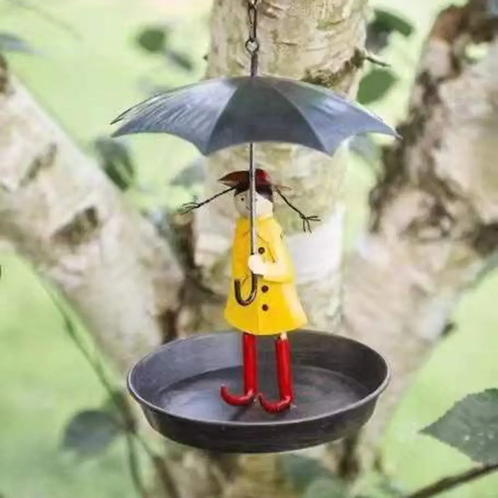 Creative Bird Bath Hanging Bird Feeder Girl With Umbrella Tray Yard Garden Decoration Outdoor Gardening Exterior Decoration