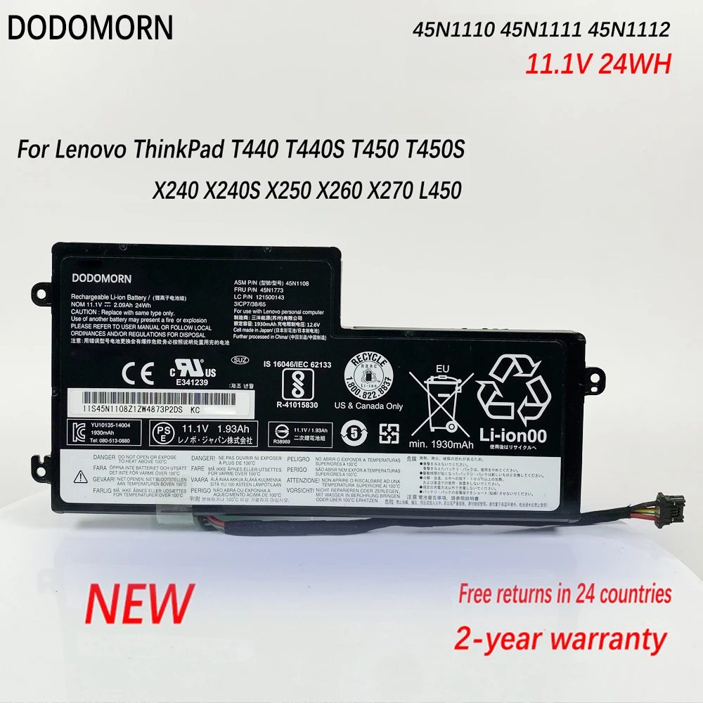 

DODOMORN в наличии, новый аккумулятор 45N1110 для Lenovo ThinkPad T440 T440S T450 T450S X240 X240S X250 X260 X270 L450 45N1111 45N1112