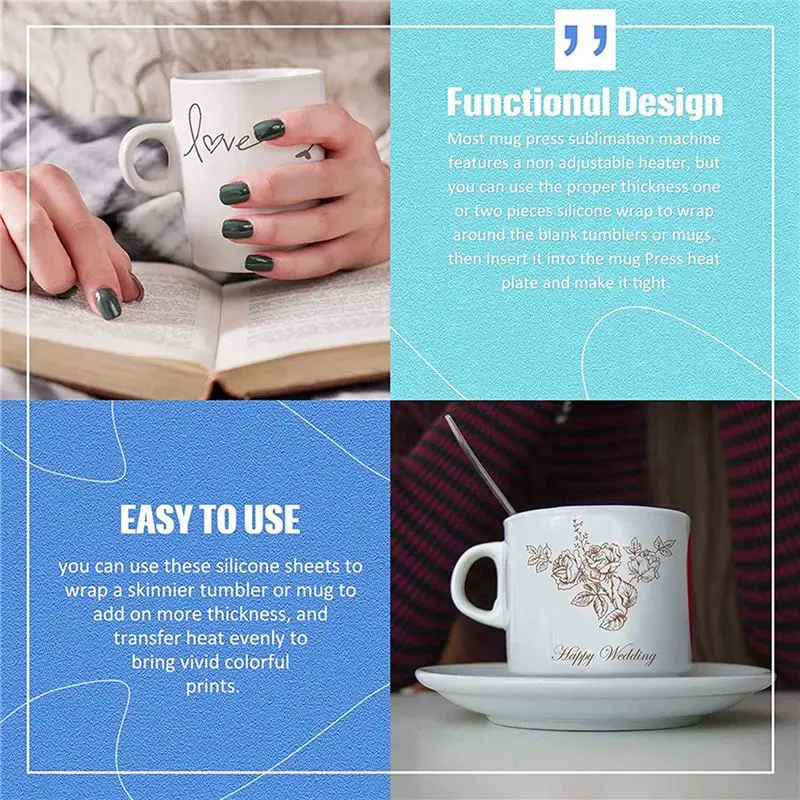 BAAG-6 Pcs Sublimation Tumbler Wrap Silicone Sheets With Mug Press Bundle Accessories And Mug Press Sublimation Machine