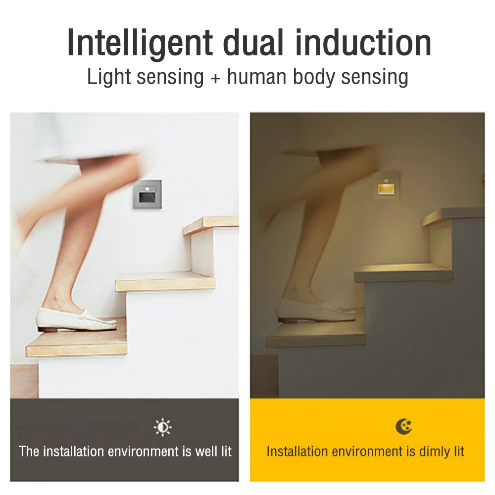 Sensor de movimiento PIR para escalera, lámpara de inducción infrarroja para el cuerpo humano, empotrada, decoración de dormitorio